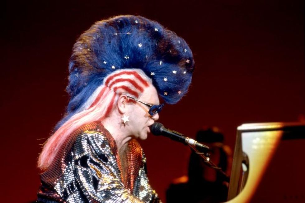 Elton John celebrates his 74th birthday.