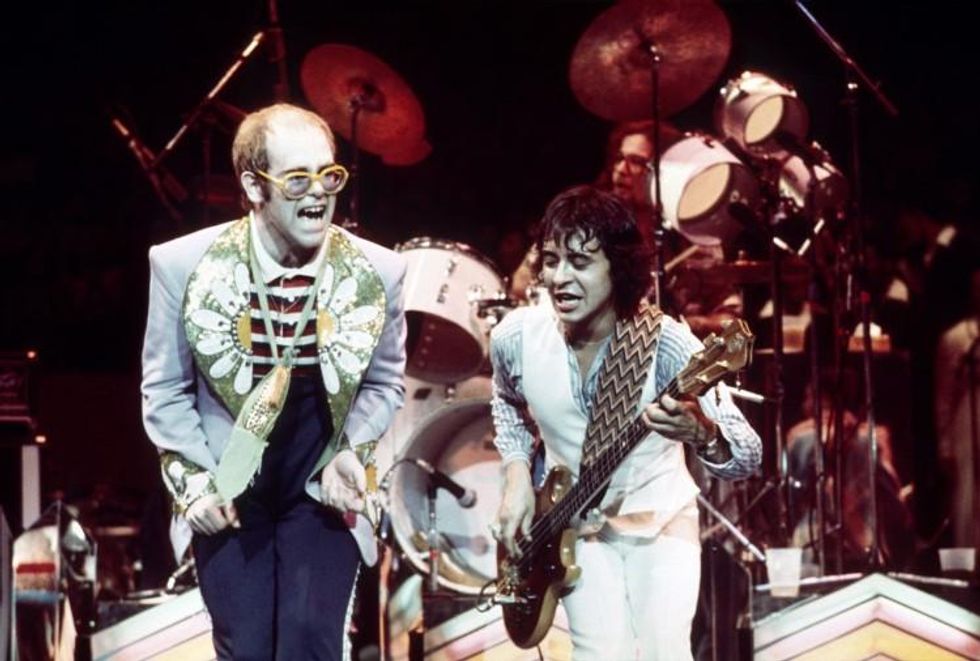 Elton John celebrates his 74th birthday.