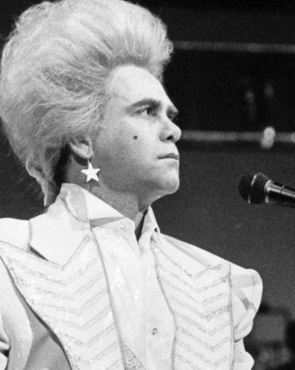 Elton John celebrates his 74th birthday.