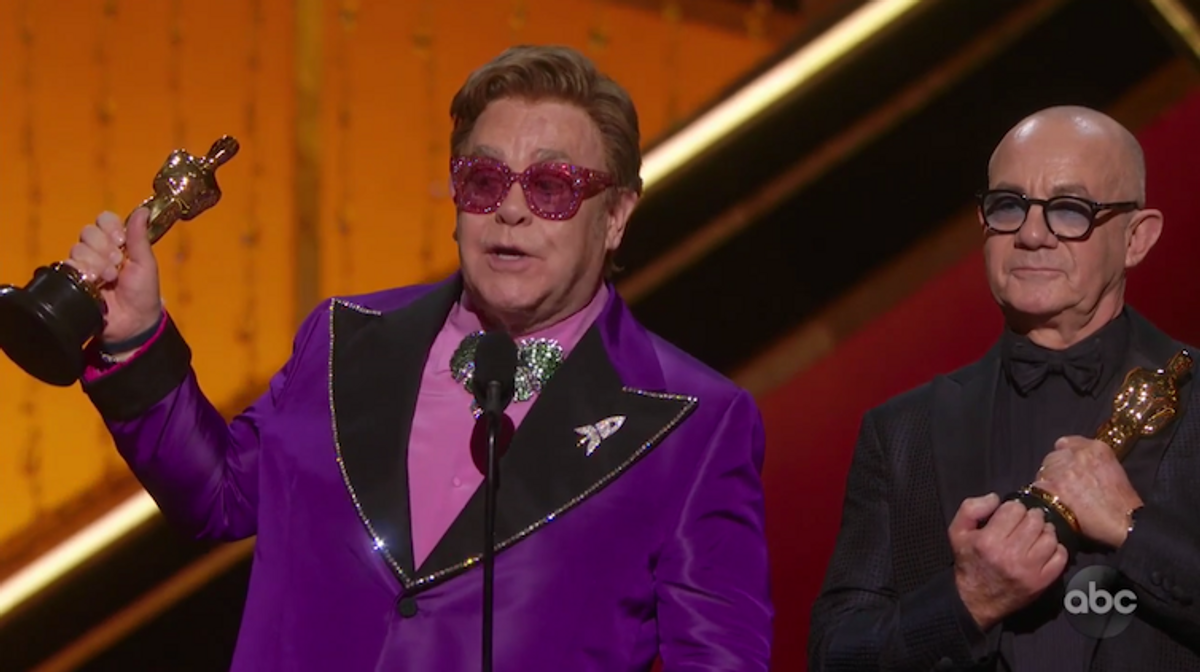 Elton John winning Best Original Song at the 2020 Oscars.