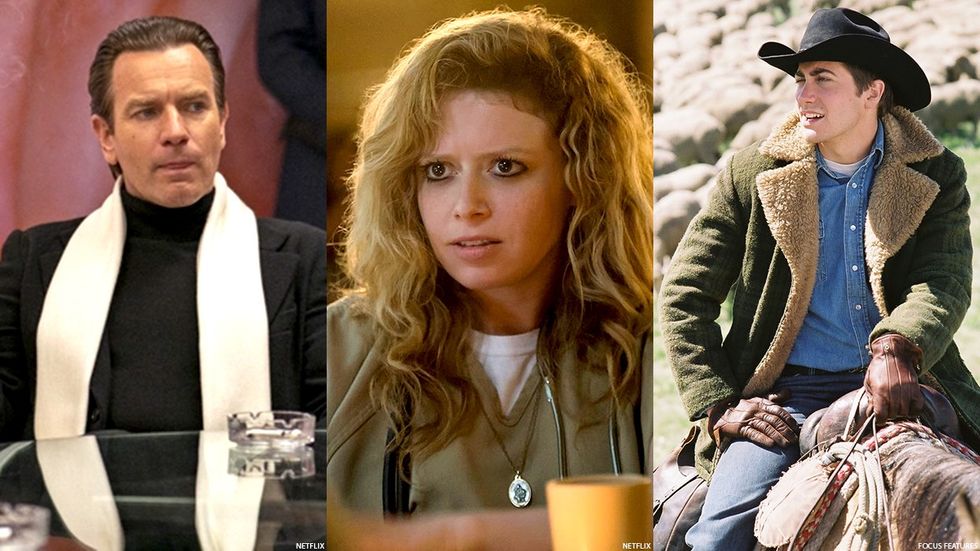 Ewan McGregor in 'Halston'; Natasha Lyonne in 'Orange Is the New Black'; Jake Gyllenhaal in 'Brokeback Mountain'