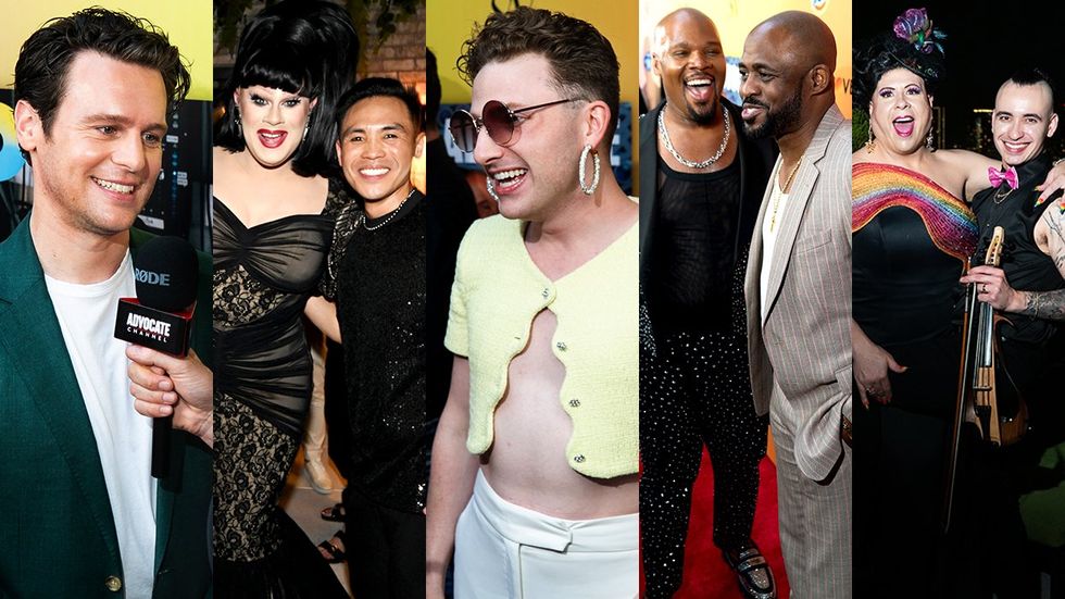 Exclusive Photo gallery OUT ADVOCATE magazines LGBTQ pride month cover launch party June 2024 Jonathan Groff Nina West Chris Go Michael James Scott Wayne Brady Miss Bouvee tatted violinist