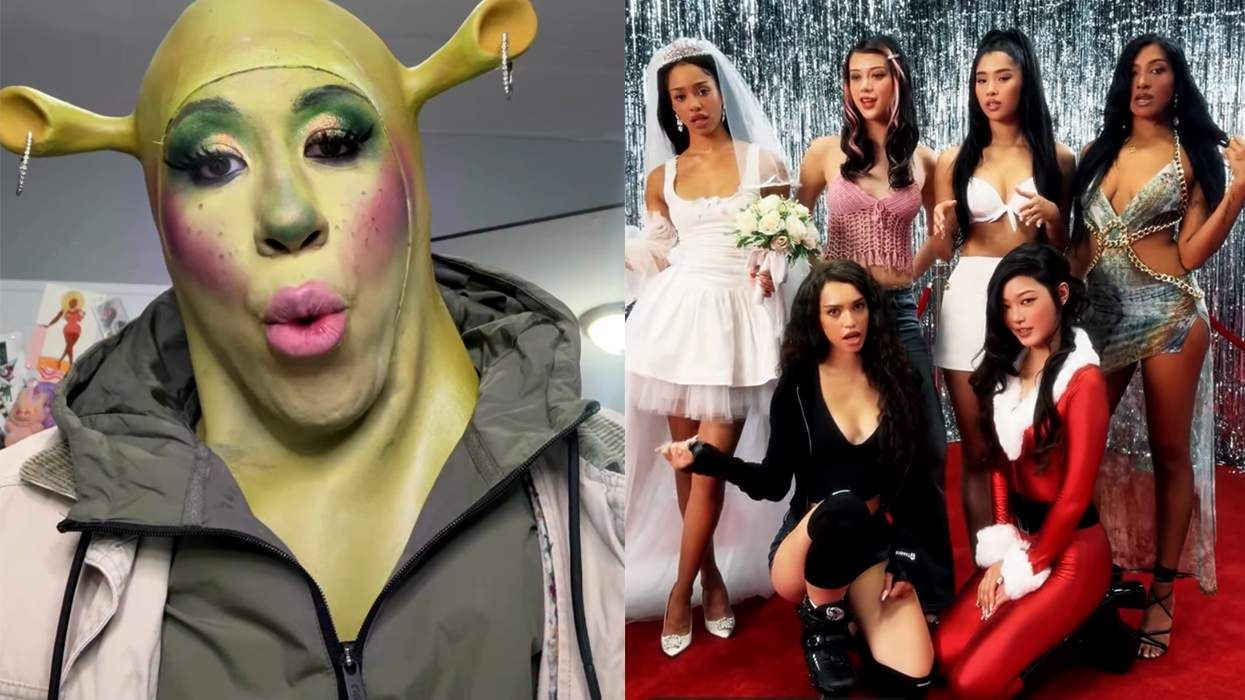 Footage stills of Kori King as Shrek and KATSEYE as Mariah Carey for Halloween 2025