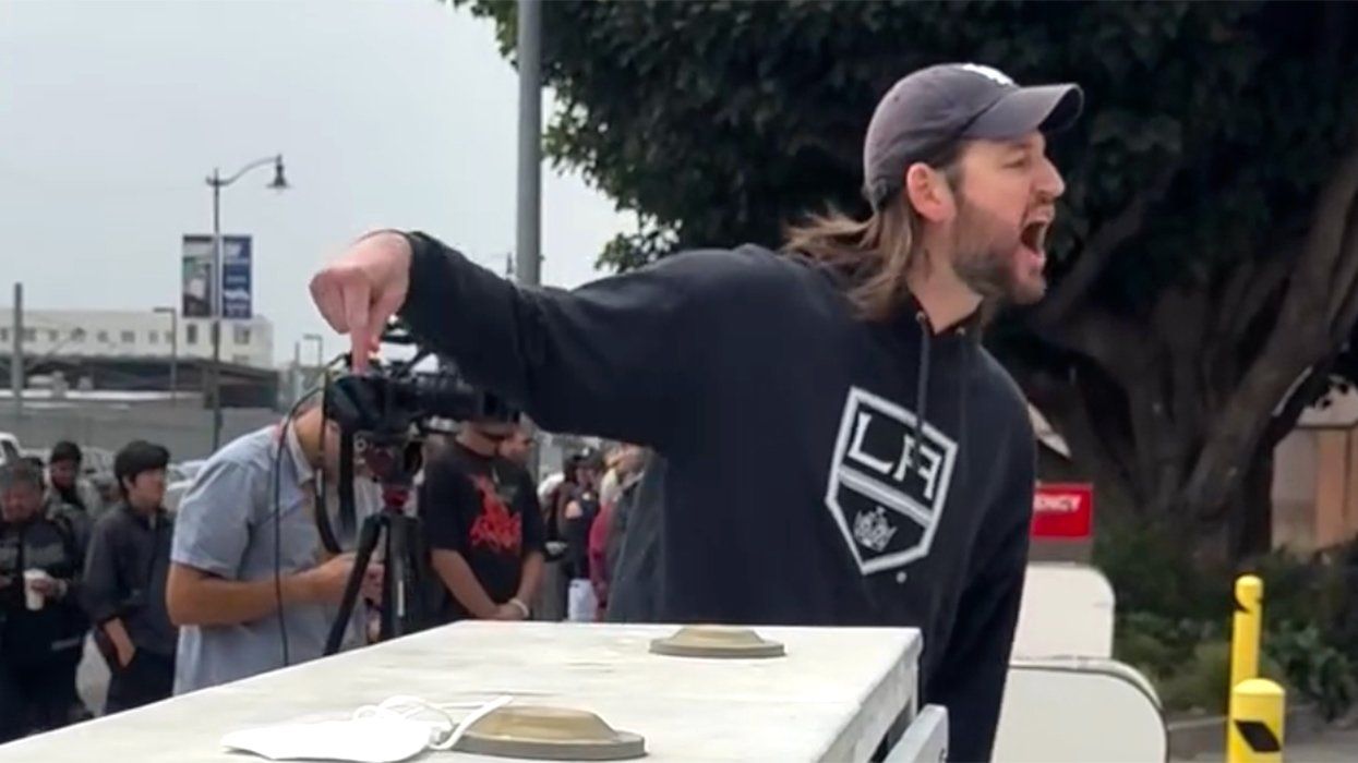 footage stills of LA anti ICE protester speaks to military presence June 2025 via instagram user onlyyloo