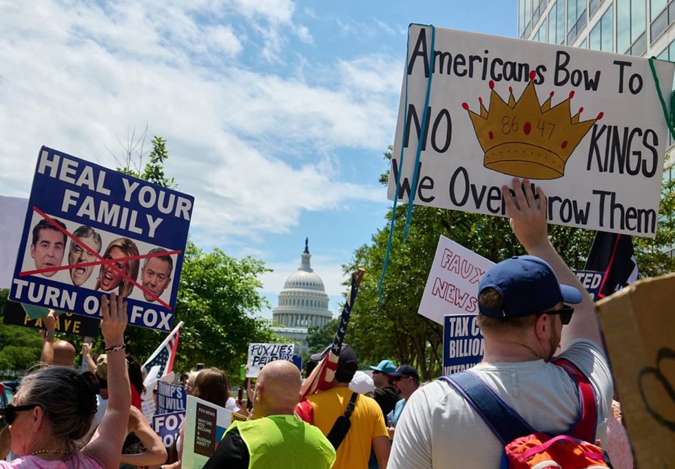 Fox News headquarters no kings sign coverage protest Washington DC June 2025