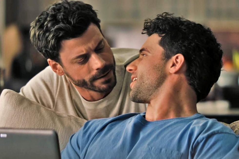 Francois Arnaud as Scott Hunter and Robbie GK as Kip Grady on Heated Rivalry