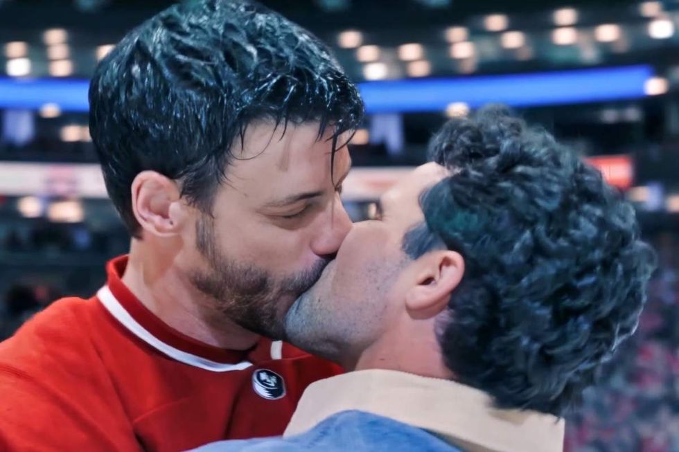 Francois Arnaud as Scott Hunter and Robbie GK as Kip Grady on Heated Rivalry