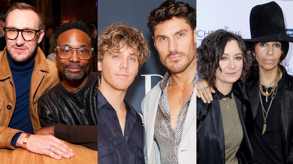 ​From left: Adam Smith and Billy Porter; Lukas Gage and Chris Appleton; and Sara Gilbert and Linda Perry.