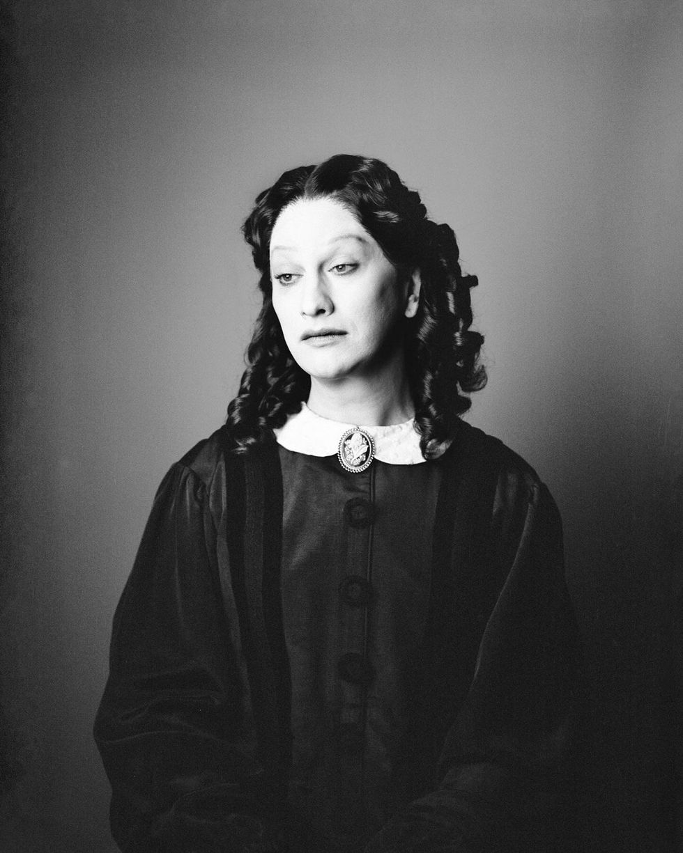 Full portrait of Jinkx Monsoon as Mary Todd Lincoln in Oh, Mary! on Broadway