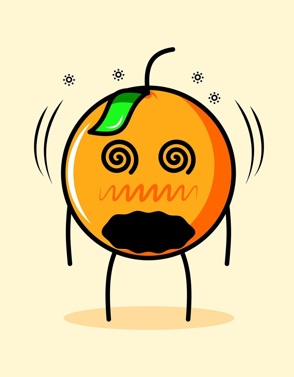 funny illustration of a dizzy orange