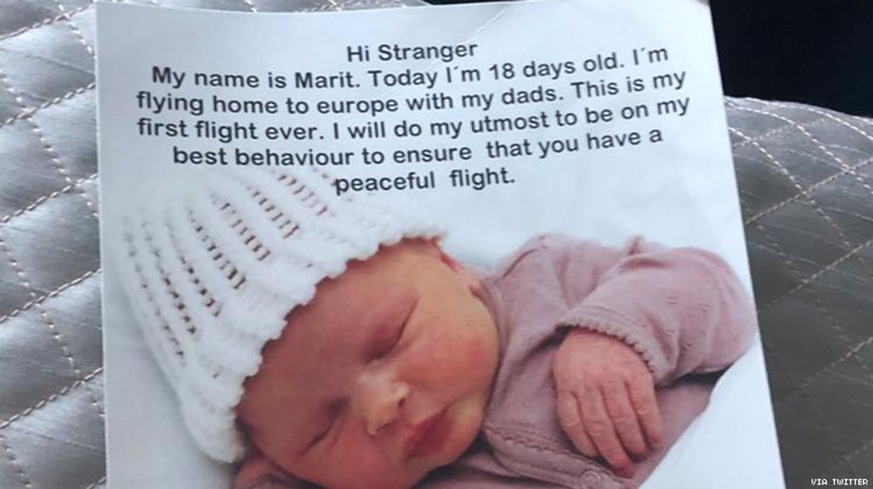 Gay Dads Wrote Adorable Note to Plane Passengers to Apologize for Their 18-Day-Old’s First Flight