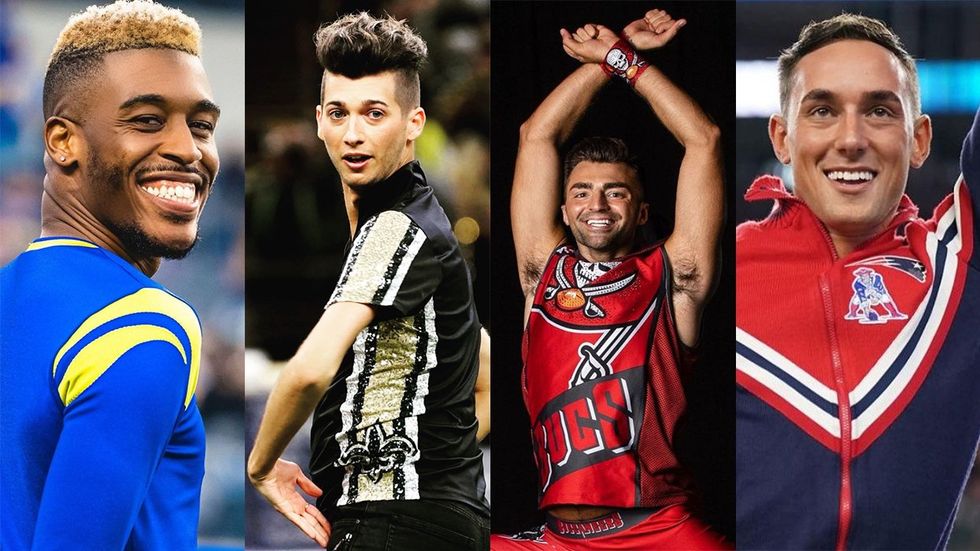 Gay NFL Cheerleaders LA Rams Quinton Peron New Orleans Saints Jesse Hernandez Tampa Bay Bucs Anthony Nicolo New England Patriots Steven Sonntag
