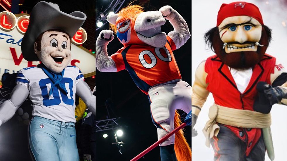 gayest nfl mascots rowdy the cowboy dallas cowboys las vegas miles denver broncos wrestling Captain Fear tampa bay buccaneers steamy