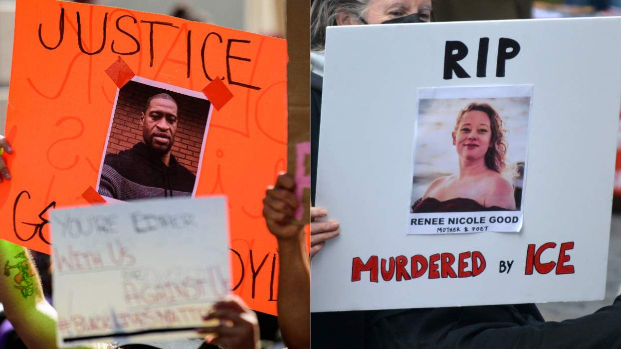 George Floyd and Renee Good protest signs
