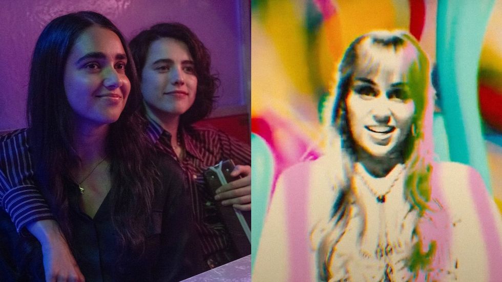Geraldine Viswanathan and Margaret Qualley; Miley Cyrus in Drive-Away Dolls