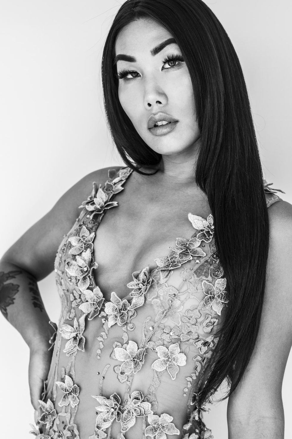 Gia Gunn in Joey Galon sheer gown from NowPR.