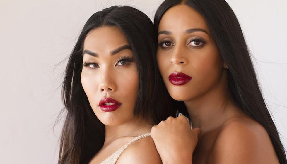 Gia Gunn in Nicole Bakti sequin gown. Isis King in Berenice Gonzalez black gown.