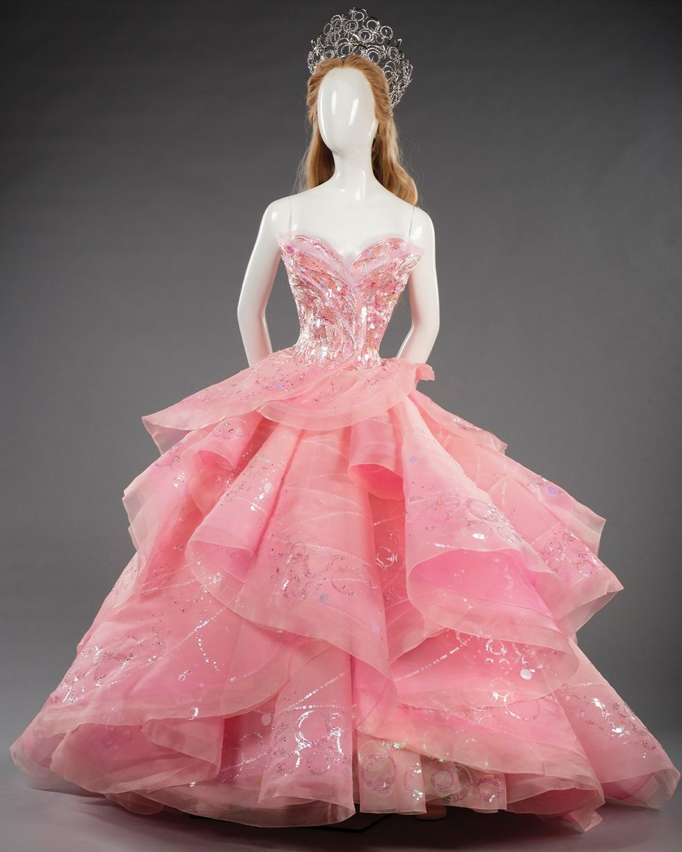 Glinda\u2019s \u201cNo One Mourns the Wicked\u201d ensemble in Wicked was comprised of 137 pattern pieces and around 20,000 beads.