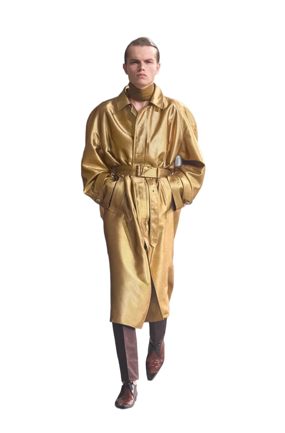gold Saint Laurent trench coat