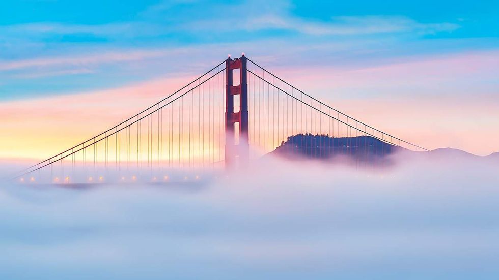 Golden Gate Bridge surrounded by fog