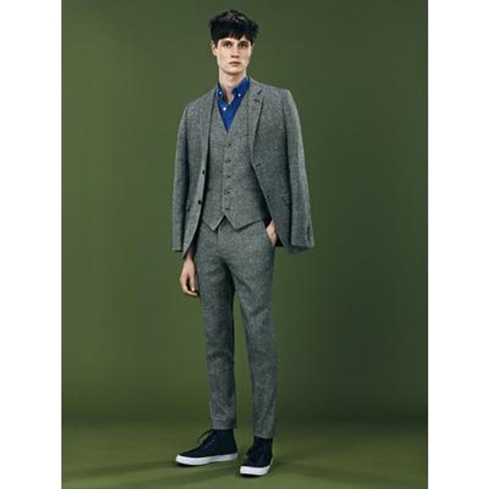 Grey Textured Skinny Fit Three Piece Suit