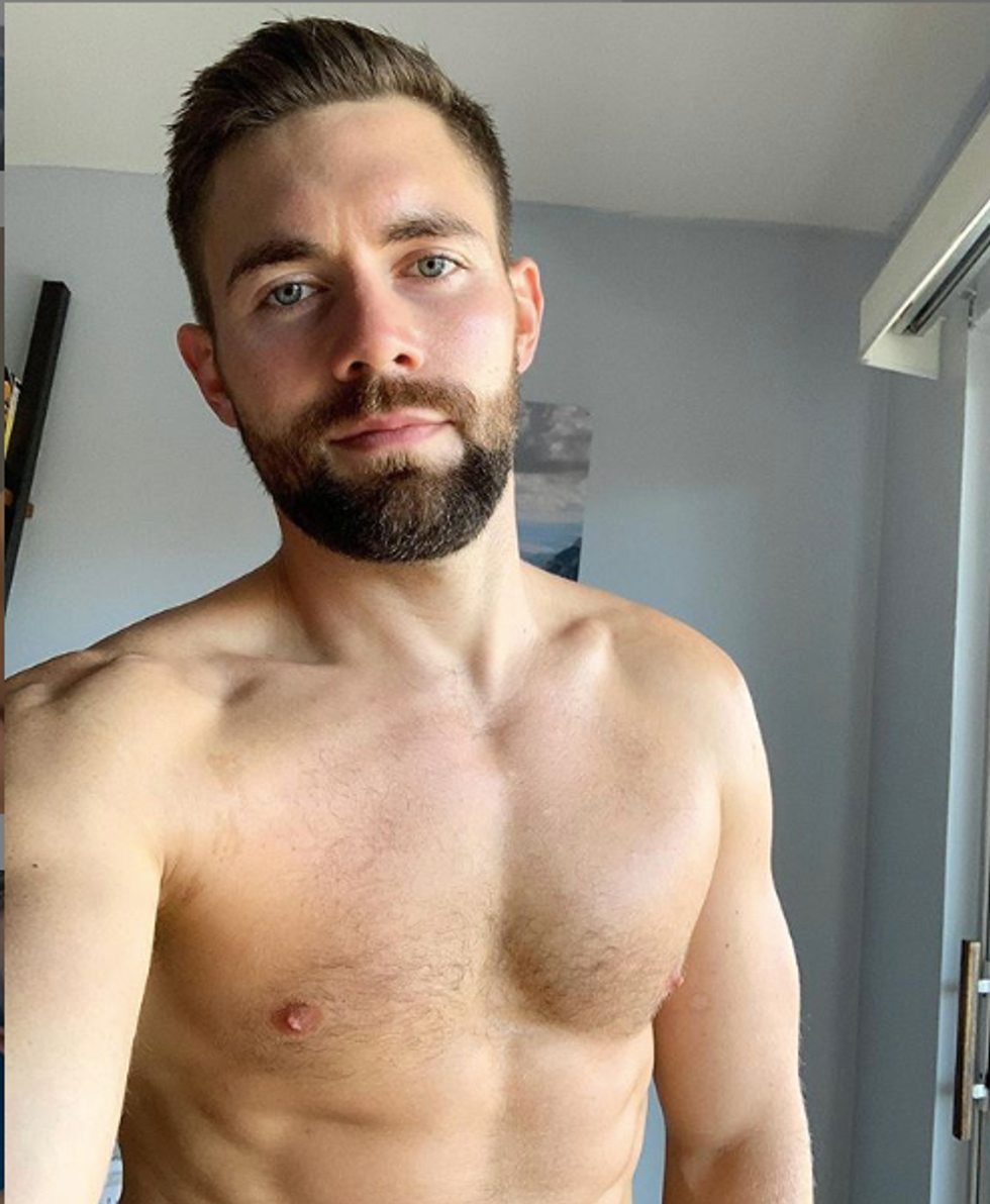 Griffin Barrows in a shirtless selfie.