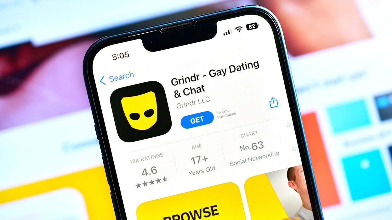 grindr logo shown in the app store on a cell phone