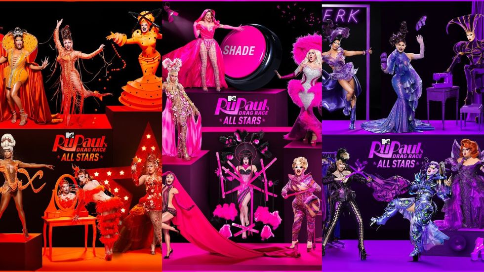 Group Orange, Group Pink, and Group Purple on RuPaul's Drag Race All Stars 10