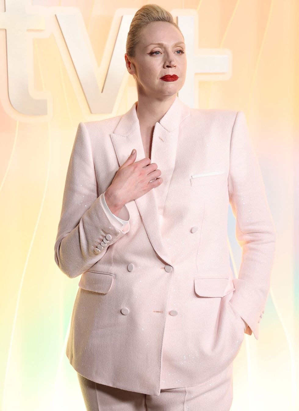 Gwendoline Christie at 2025 Emmys Apple TV Plus party in Tom Ford