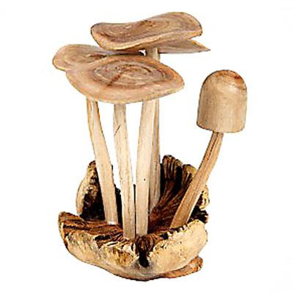Hand carved wooden mushrooms