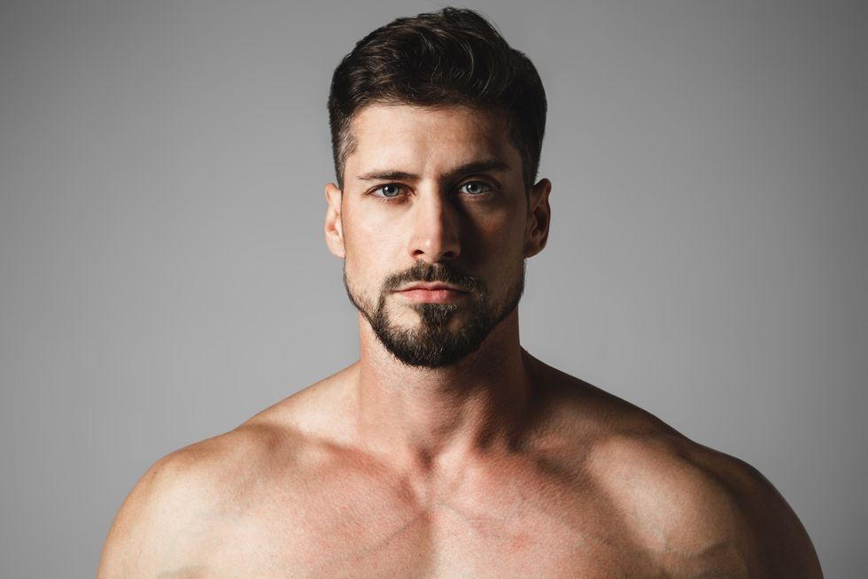 handsome man blue eyes strong jaw