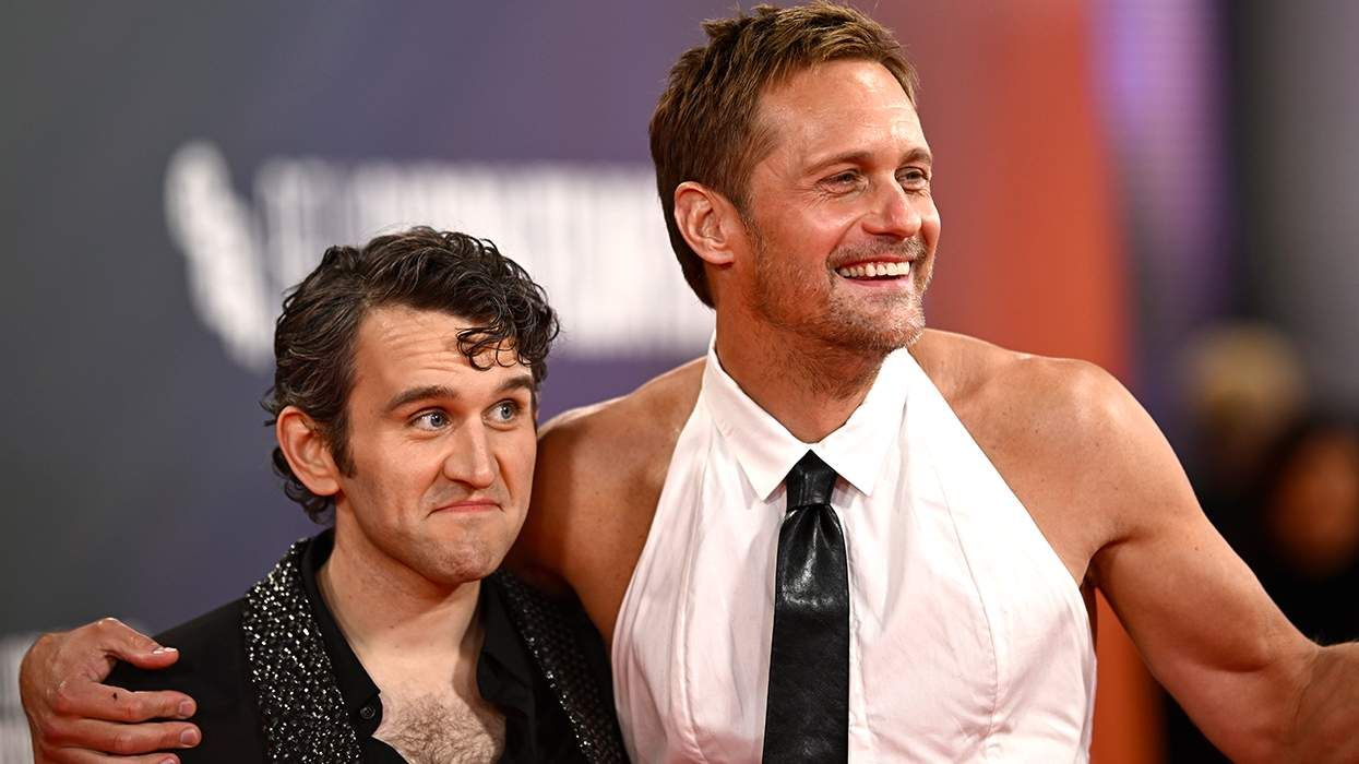 Harry Melling and Alexander Skarsgard attend a screening of Pillion at the 69th annual BFI London Film Festival