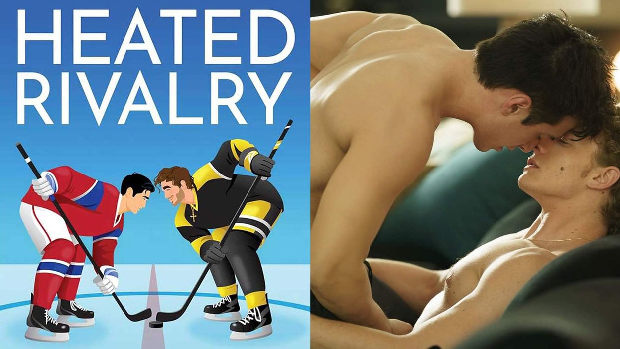 Heated Rivalry book cover and Shane and Ilya in the show