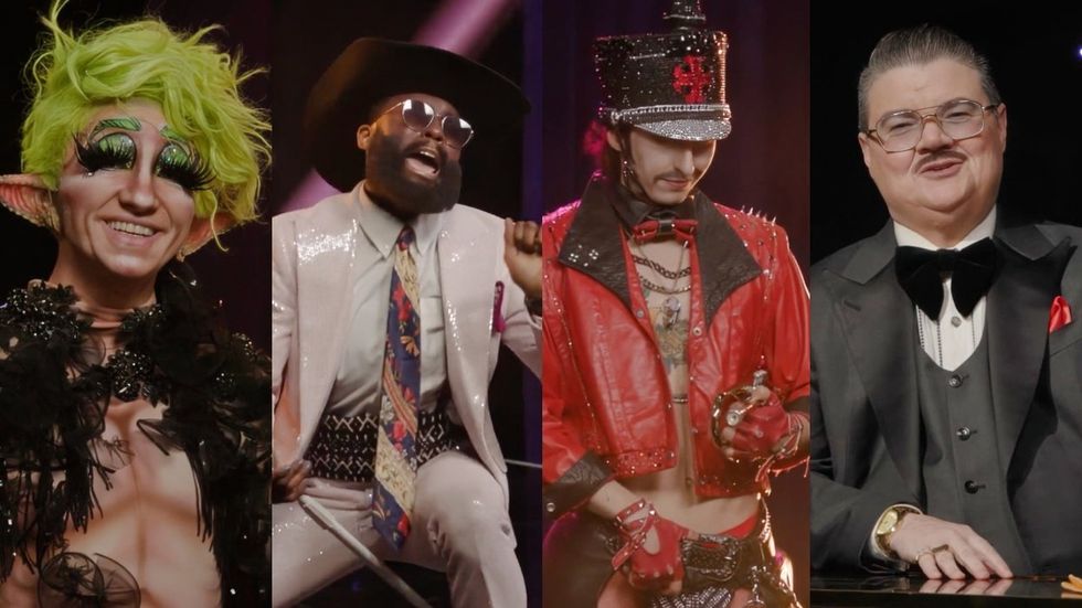 Henlo Bullfrog; King Molasses; Dick Von Dyke; and host Murray Hill at the King of Drag season 1 finale