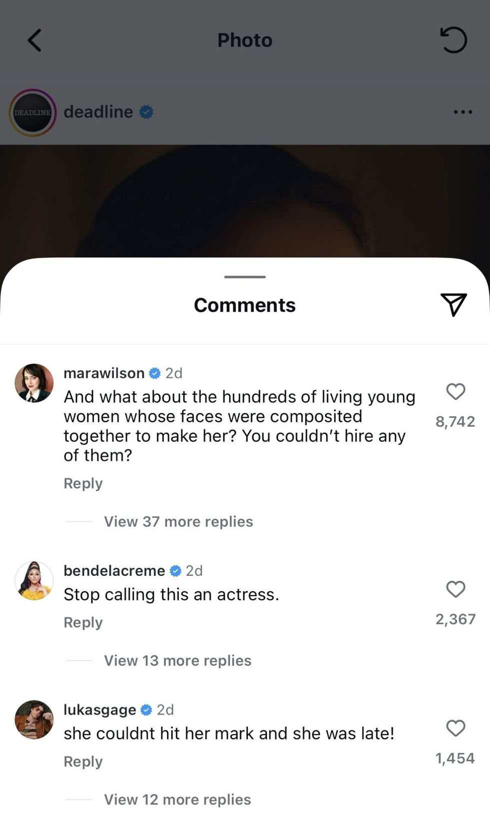 Hollywood stars have shared comments under the viral Instagram post reporting on this story