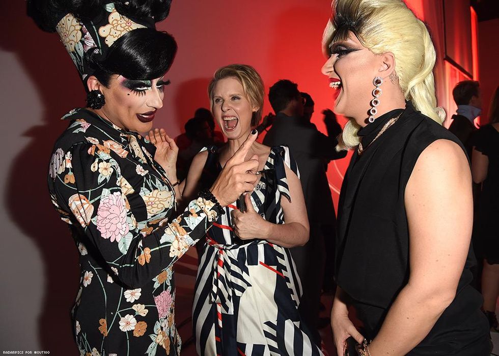 Honoree Cynthia Nixon, center, flanked by Bianca Del Rio and Jodie Harsh