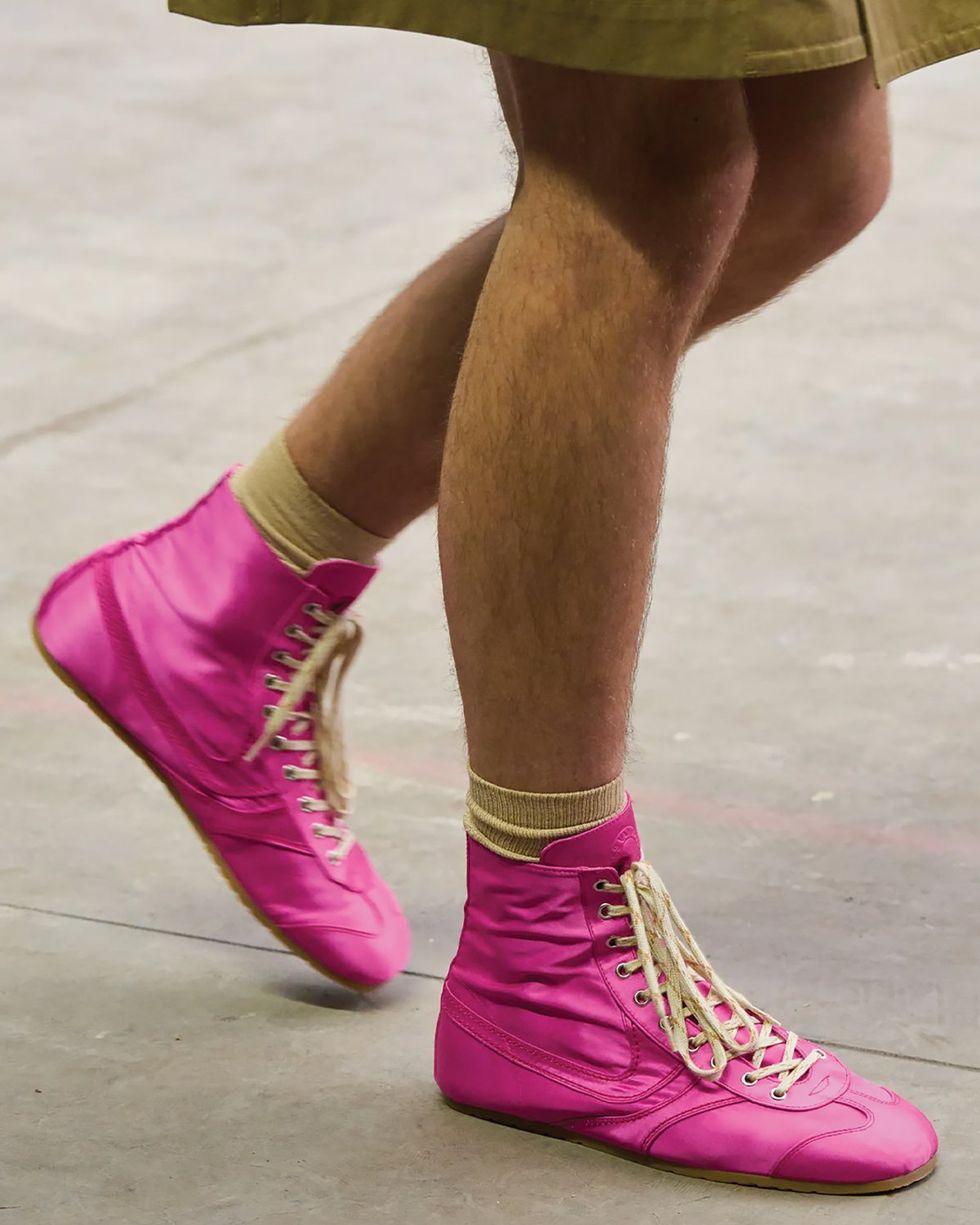hot pink high-top sneaker shoe by Dries Van Noten
