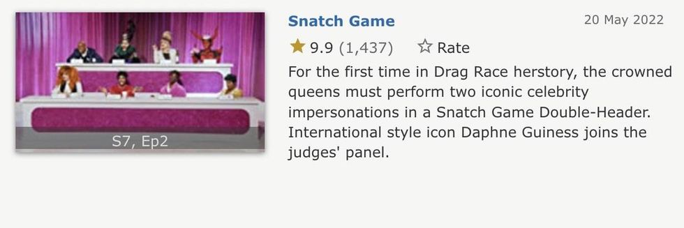 IDMB ratings for RuPaul's Drag Race All Stars 7 episode 2