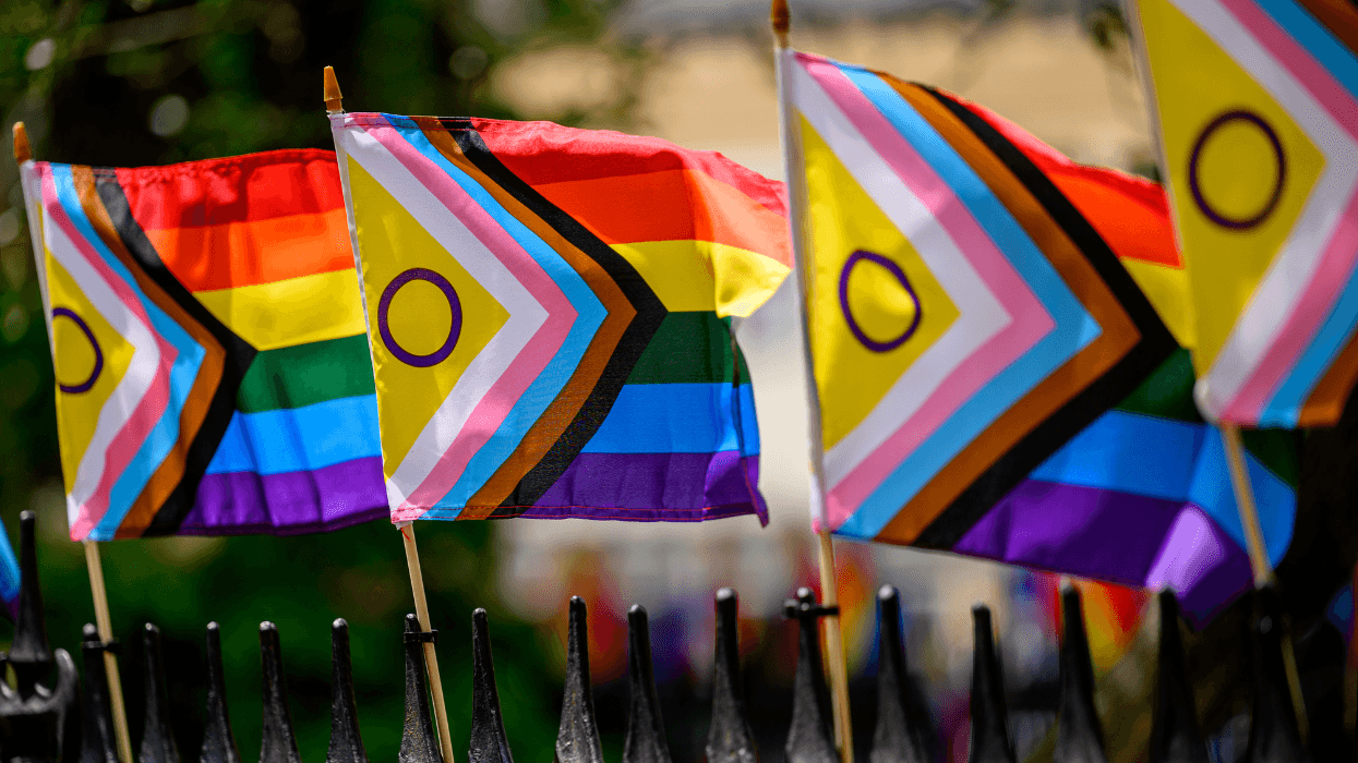 Intersex-inclusive Progress Pride flags fly outside the Stonewall Inn in New York City on June 19, 2026.