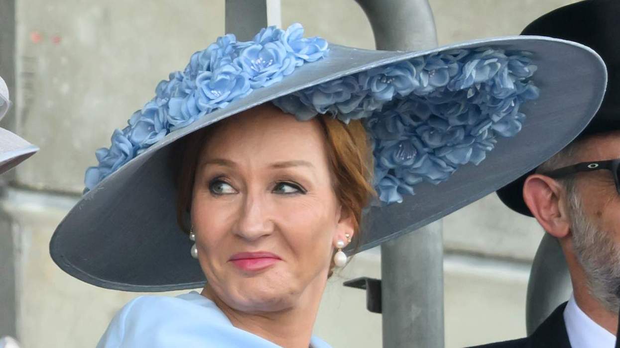 J.K. Rowling in a large hat