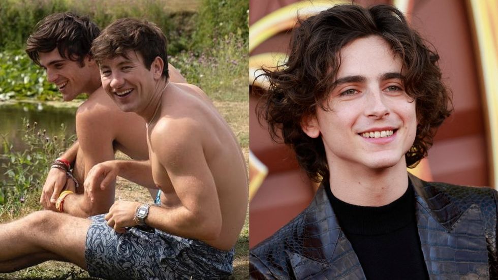 Jacob Elordi and Barry Keoghan in Saltburn; Timothée Chalamet on the red carpet for Wonka