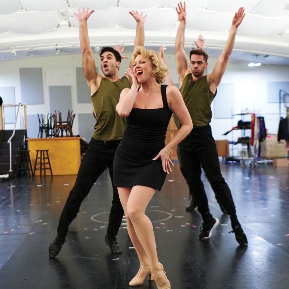 Jake Trammel, Robyn Hurder, and Connor McRory in rehearsal