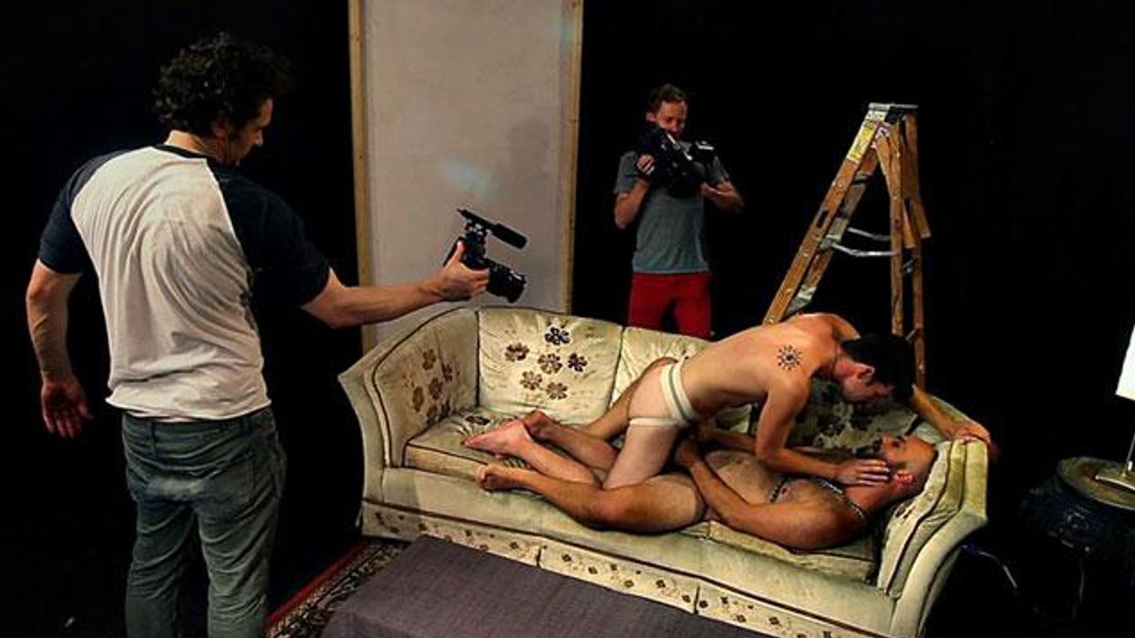 James Franco on the set of Interior. Leather Bar