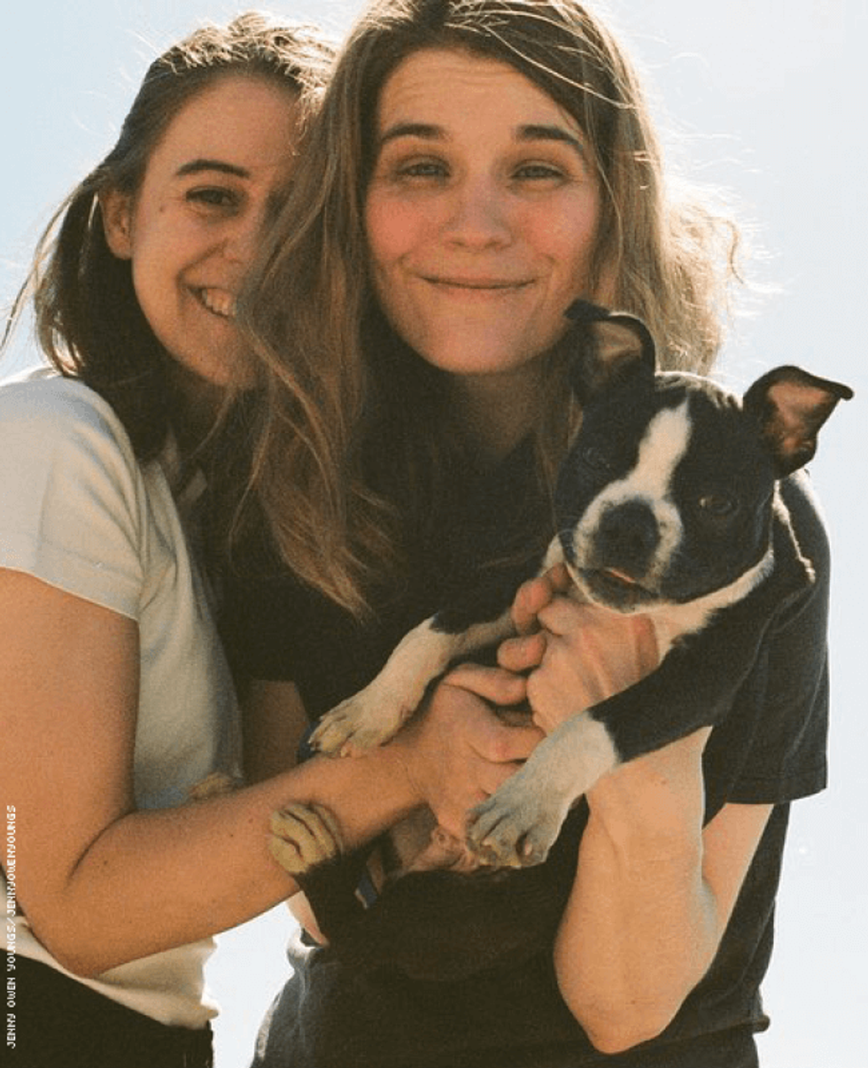 Jess Abbott, Jenny Owen Youngs, and dog