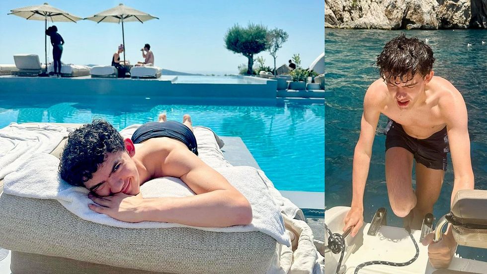 Joe Locke shirtless vacation poolside ocean view boat climbing ladder