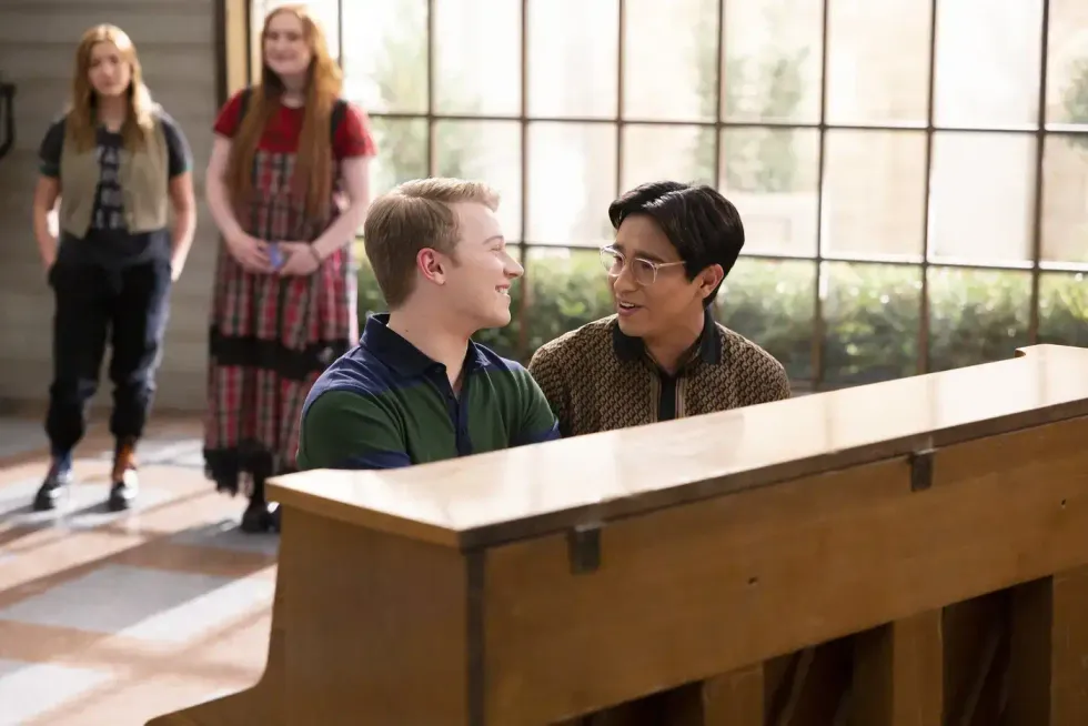 Joe Serafini and Frankie Rodriguez at the piano on High School Musical: The Musical: The Series