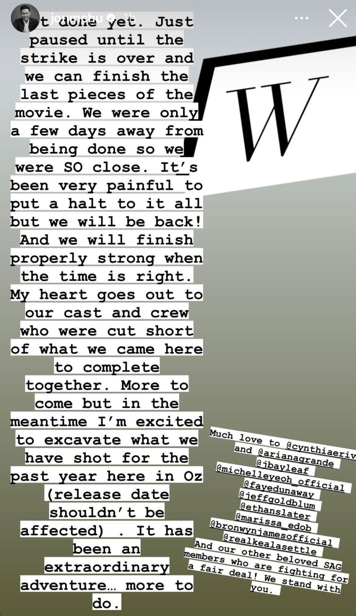 Jon M. Chu's Instagram Story.