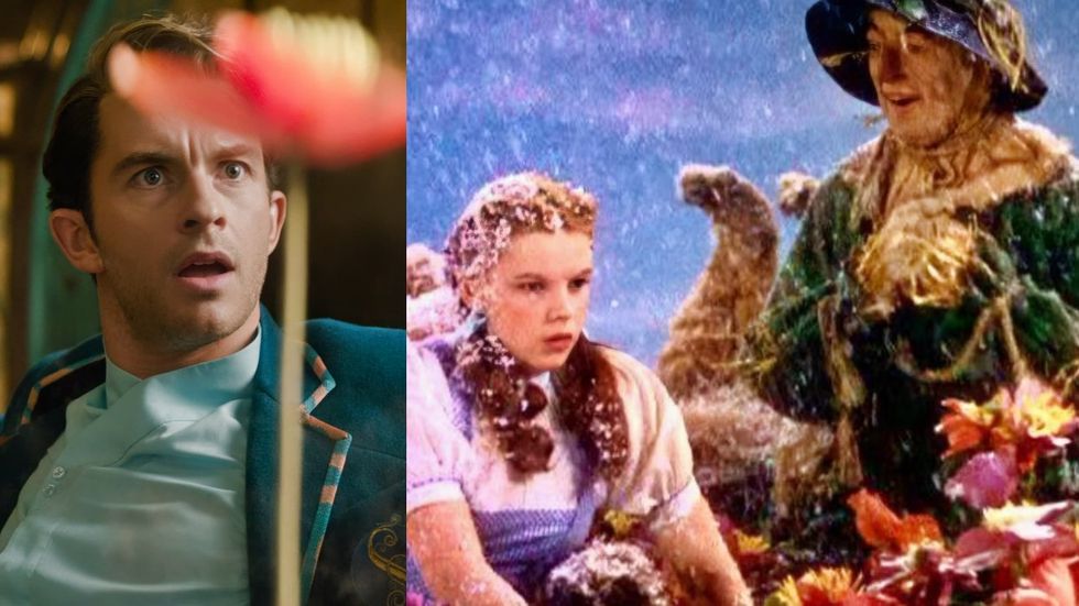 Jonathan Bailey in Wicked; Judy Garland and Ray Bolger in The Wizard of Oz
