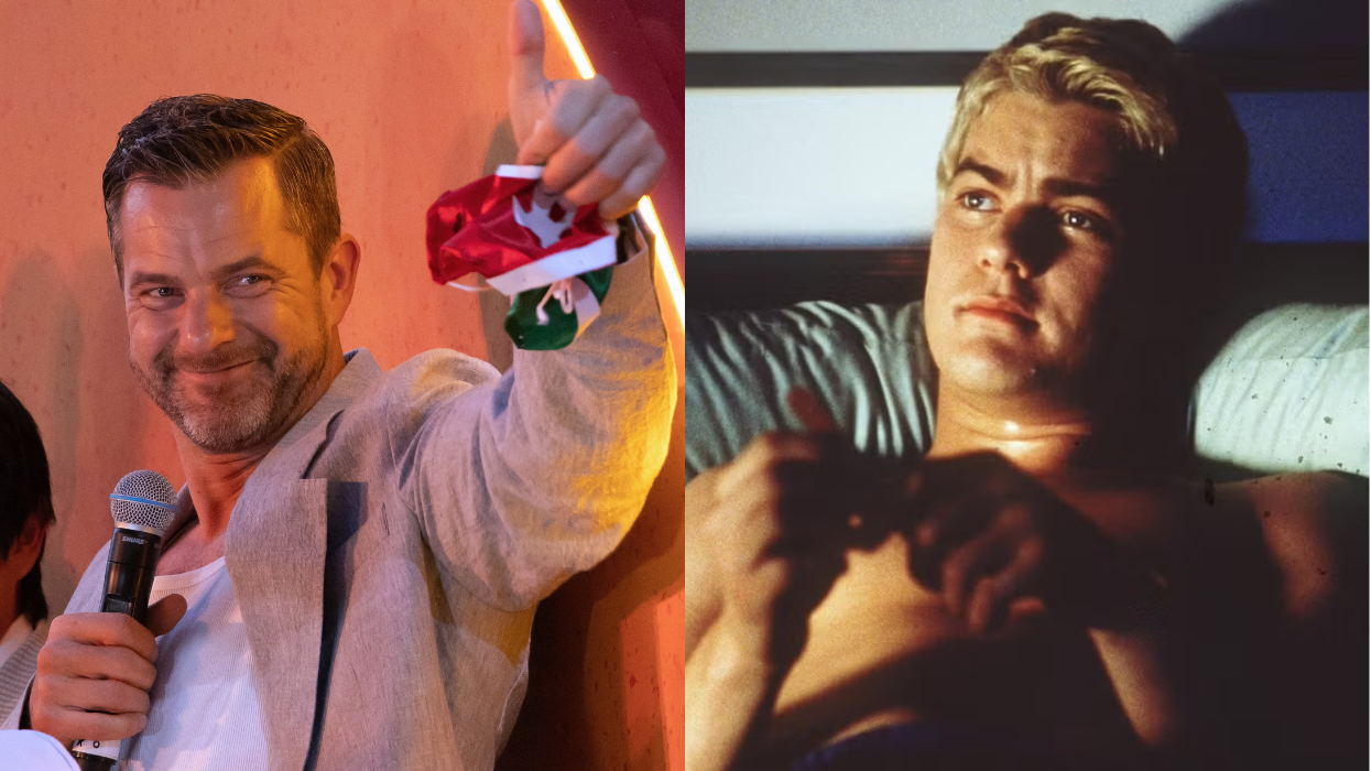 Joshua Jackson attends the Mexico City red carpet for Karate Kid: Legends and Joshua Jackson in bed—a scene from Cruel Intentions