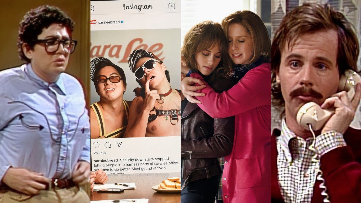 Julia Sweeney in It's Pat sketch; Bowen Yang and Harry Styles in Sara Lee sketch; Kristen Stewart and Vanessa Bayer in Totino's sketch; Dana Carvey in Lyle the Effeminate Heterosexual sketch on Saturday Night Live